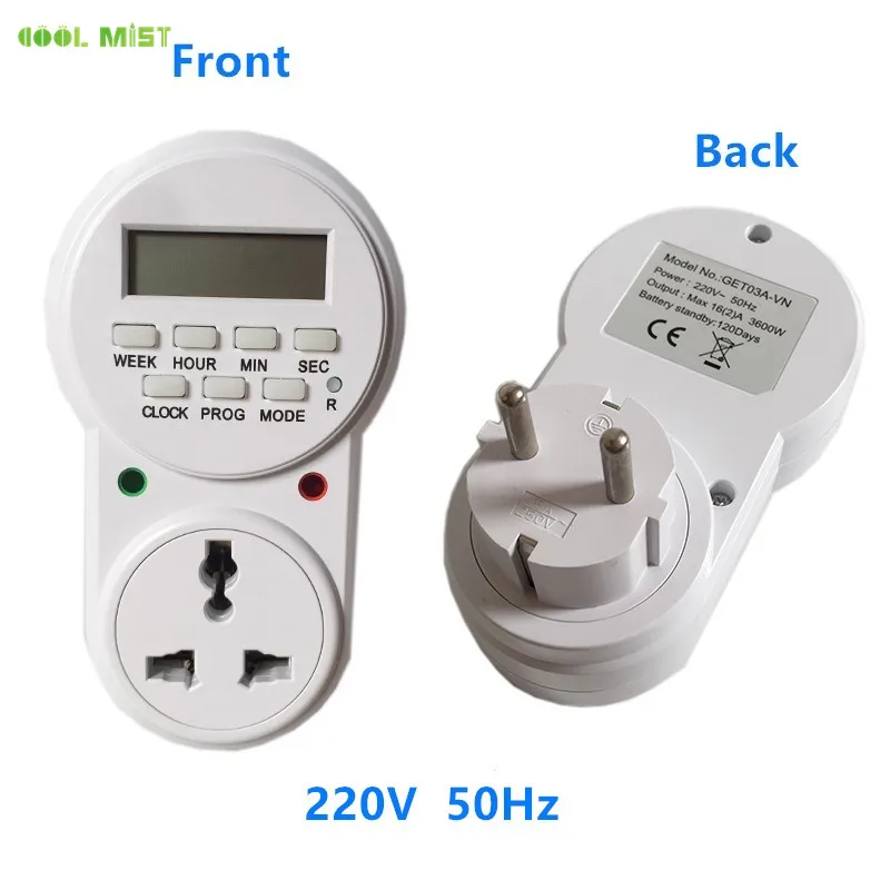 S333 White Socket Digital Timer Programmable 220V/125V Electrical Program Timer Switch for Misting System