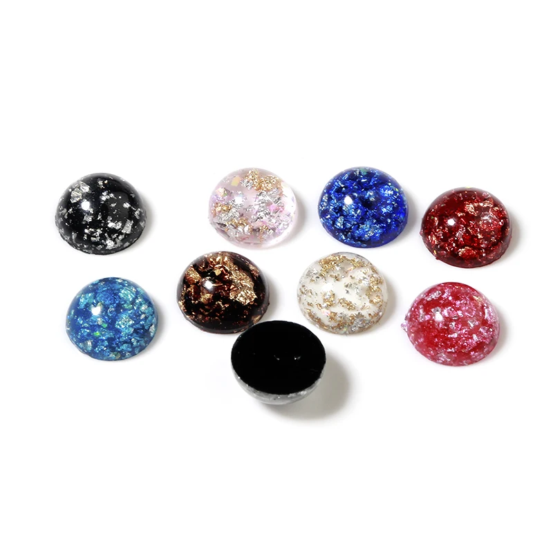 50pcs Resin 10/12mm Round Flatback Cabochon Spacers Inlay Colored Gold Foil Paper For DIY Jewelry Making Headwear Accessories