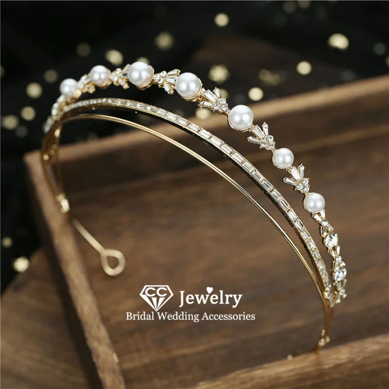 

CC Headbands Wedding Hair Accessories for Women Engagement Jewelry Bridal Hairbands Imitation Pearl Crowns Simple Tiaras M164