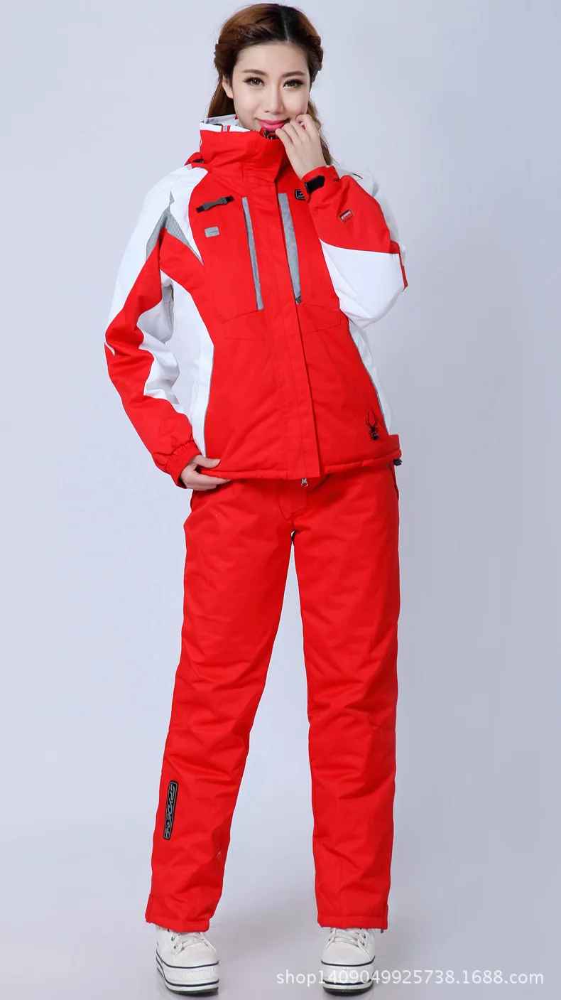 Women's Winter Snow Suit Snowboarding Set Skiing Waterproof Windproof Snow Coat Jackets and Strap Pants