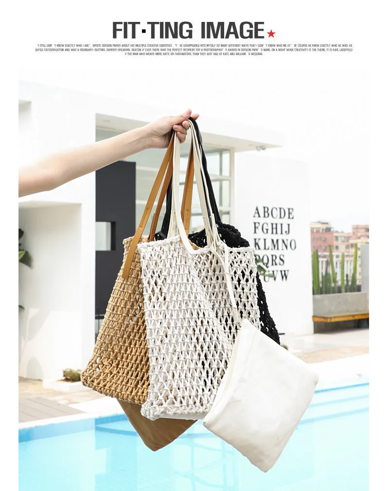 FOSIZZO Straw Bag For Women Hollow Out Wicker Bag Tote Beach Bag Summer Rattan Bags Bolsas Woven Raffia Shoulder Bag #5344