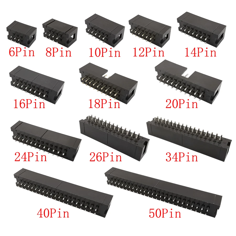 10Pcs DC3 2.54MM Pitch Double Row 6P 8P 10P 14P 16P 20P 26P 30P 34P 40P 50Pin Male Socket Straight IDC Box Headers PCB Connector