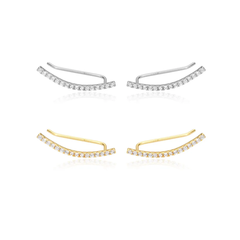 Kikichicc 925 Sterling Silver Gold 22mm Climber Women Fashion Rock Punk Earring Piercing Long Fashion Crystal Jewelry Wedding — zdjęcie 2