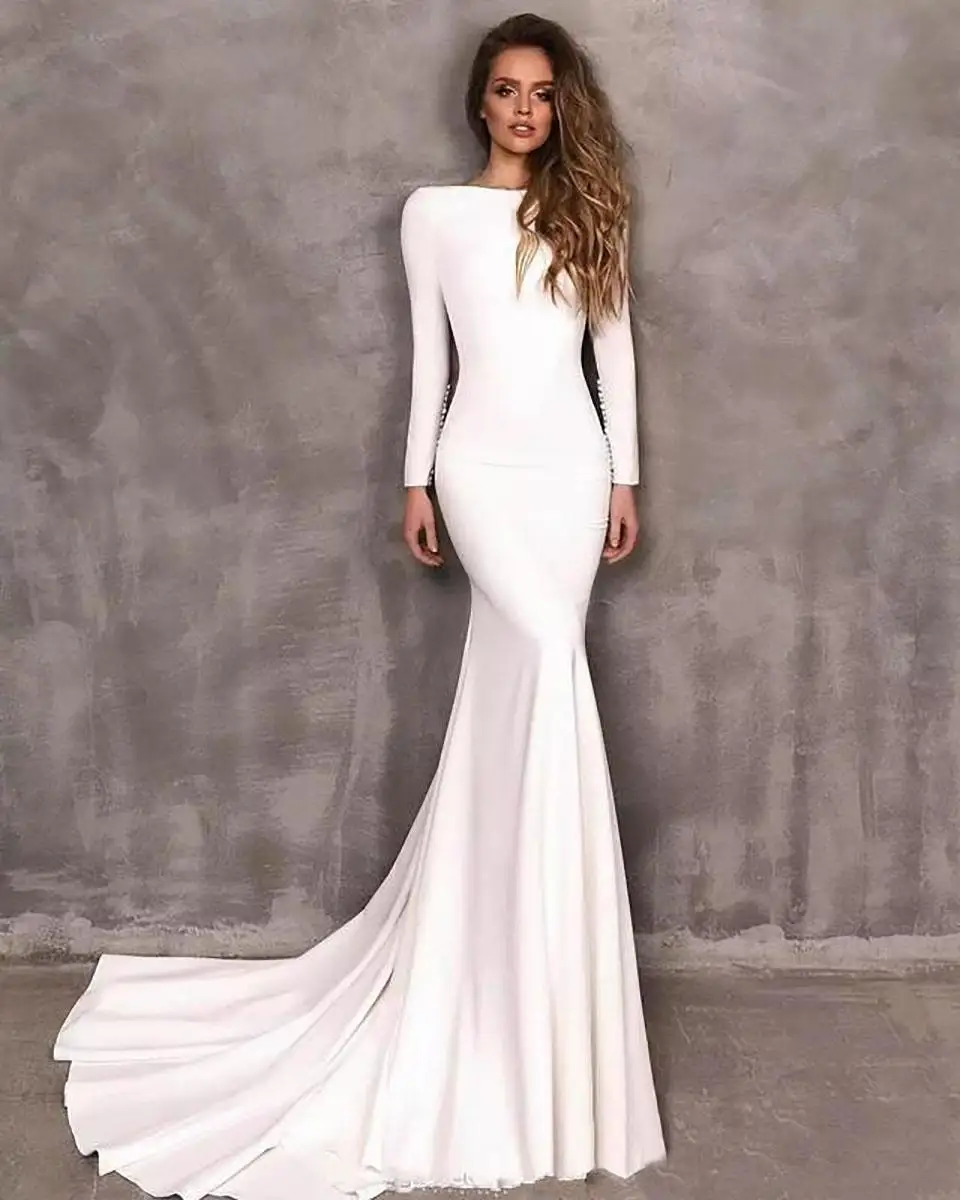 New Vintage Berta Mermaid Wedding Dresses Stretch Satin Long Sleeve Backless Bridal Gowns vestidos de novia Wed Dress Wed Custom