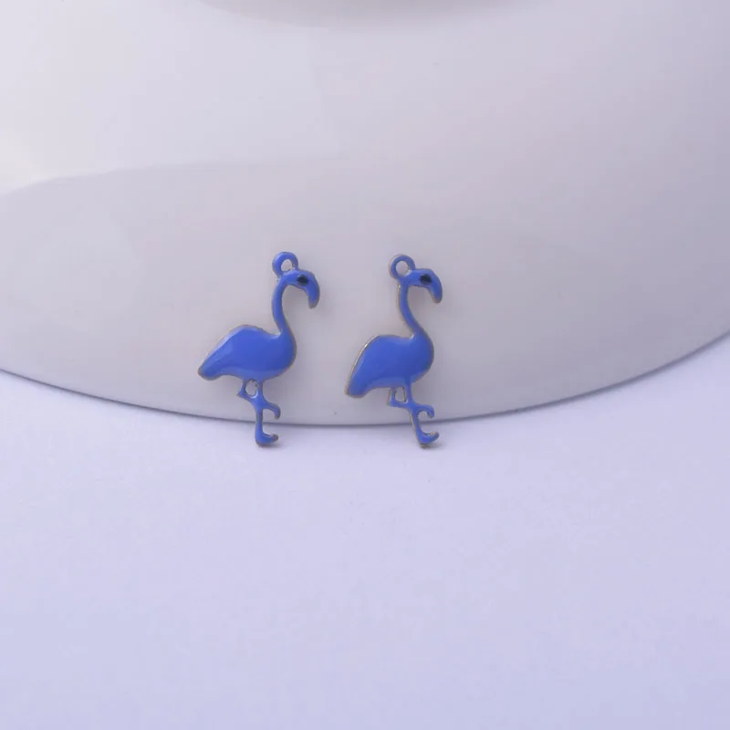 30 Stück 8*14mm beidseitig emaillierte Flamingo-Anhänger, kleine Vogel-Tier-Anhänger aus Kupfer, Schmuck – Detail 8