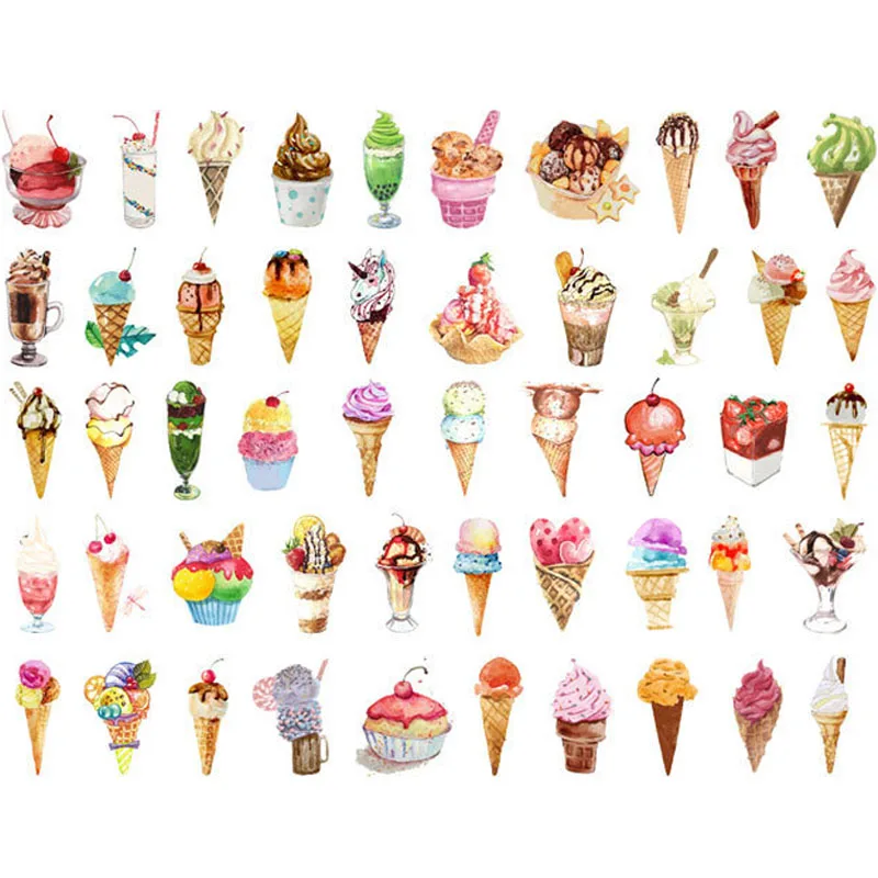 50pcs/box Kawaii Ice Cream Stickers Self-adhesive Decorative Stationery Scrapbooking Diy Diary Album Stick Label