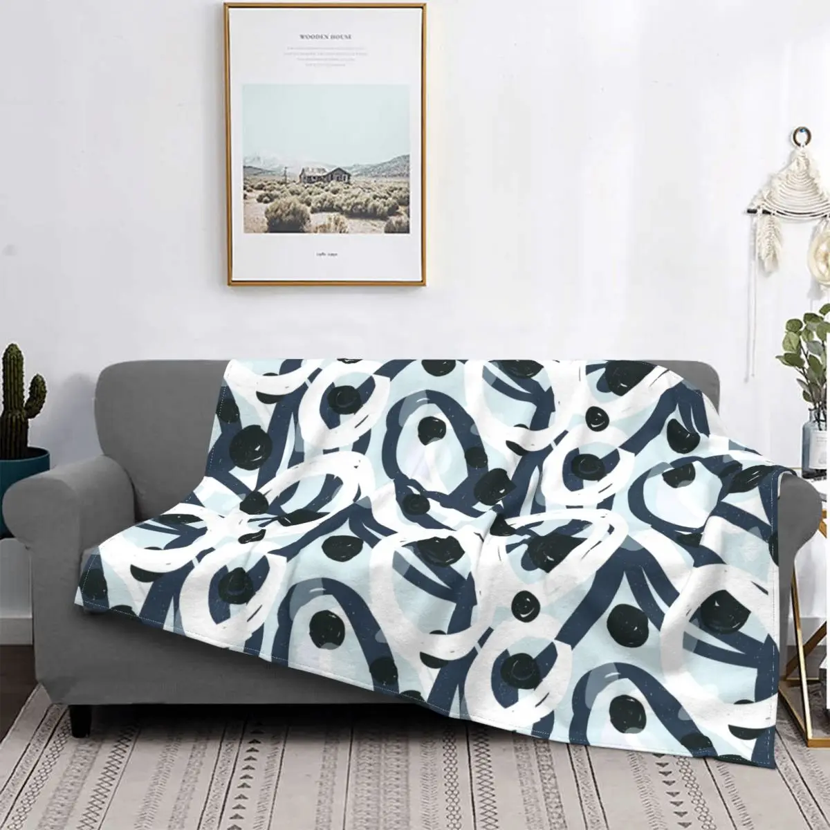 

Abstract Navy Colors Painting Blankets Fleece Decoration Ultra-Soft Throw Blankets for Bedding Bedroom Plush Thin Quilt