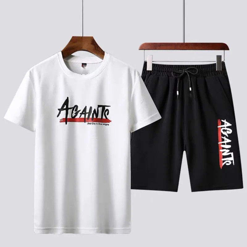 M-4XL Mannen Trainingspak Zomer Kleding Sportkleding Tweedelige Set T-shirt Shorts Merk Track Kleding Mannelijke Sweatsuit Sport Past