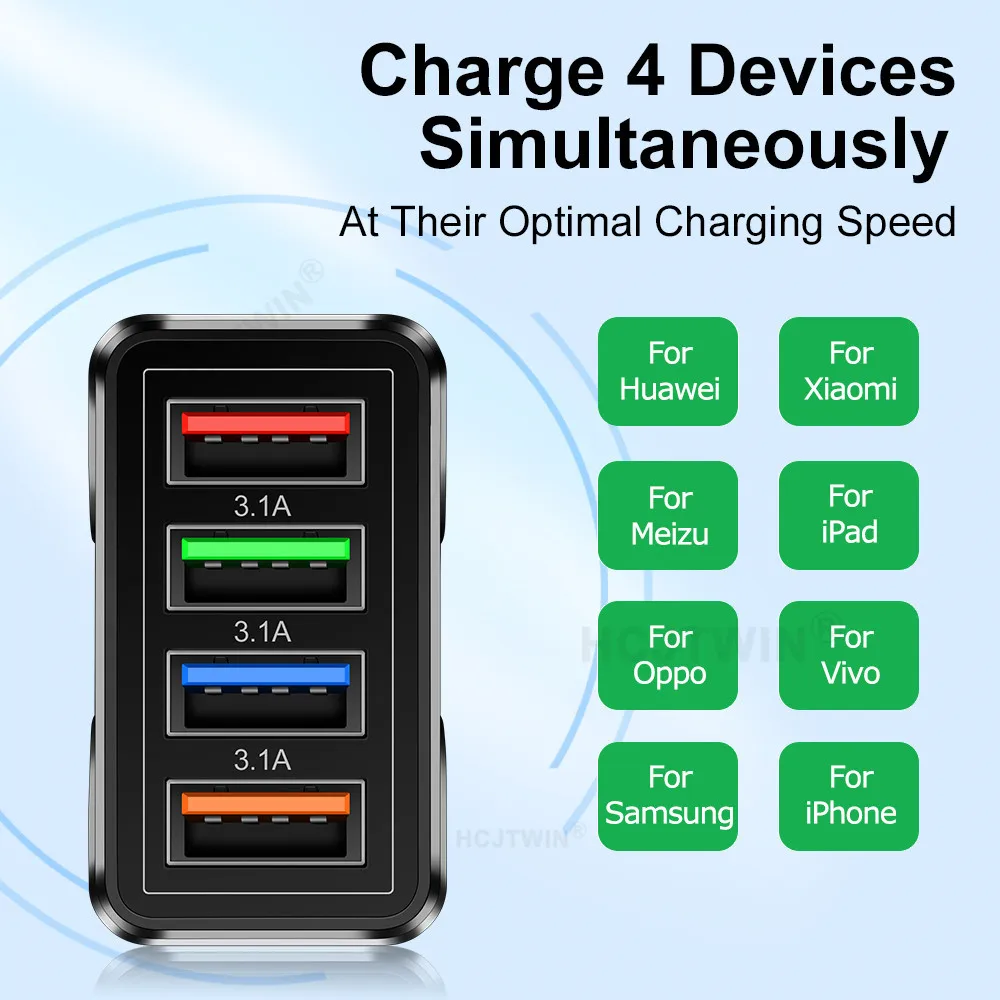 3.1A 4 Ports USB 3.0 EU/US Charger For Mobile Phone Quick Charge Adapter Wall Charger Portable Charging Multiple USB