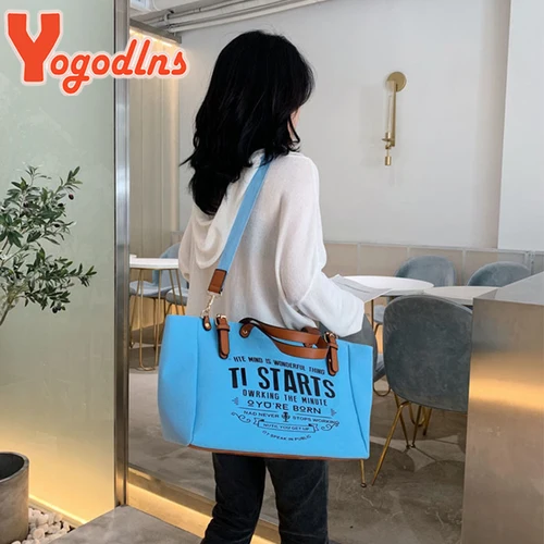 Imagen 2 del producto Yogodlns, bolso y monedero de lona a la moda, bolso de hombro femenino de gran capacidad, bolso cruzado con diseño de letras, bolso de mano informal, Bolsa