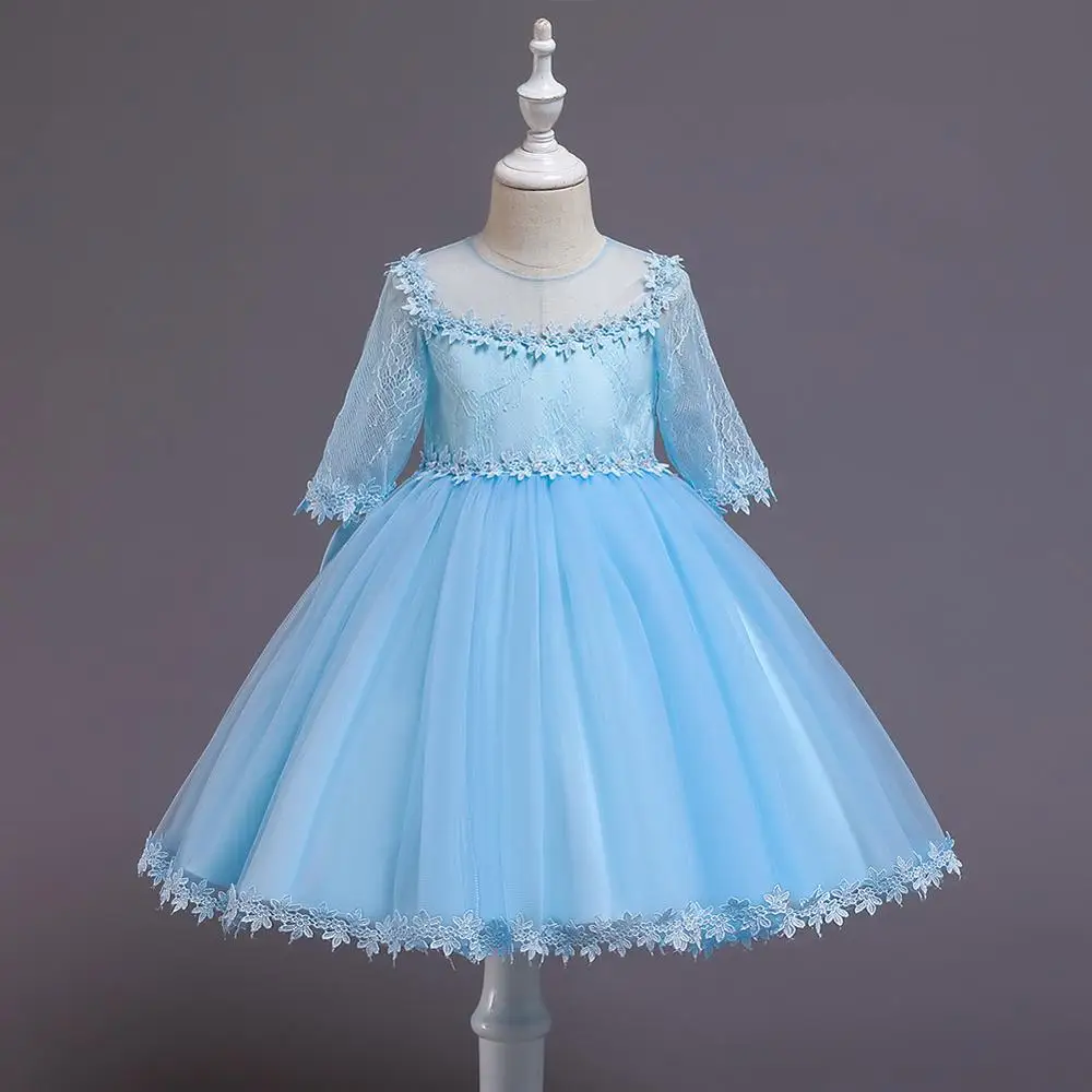 Girls Blue christmas Princess Tutu Dress Kids Hollow Lace Wedding Ball Gown Children Prom Birthday Party Dress 6M to 5 year