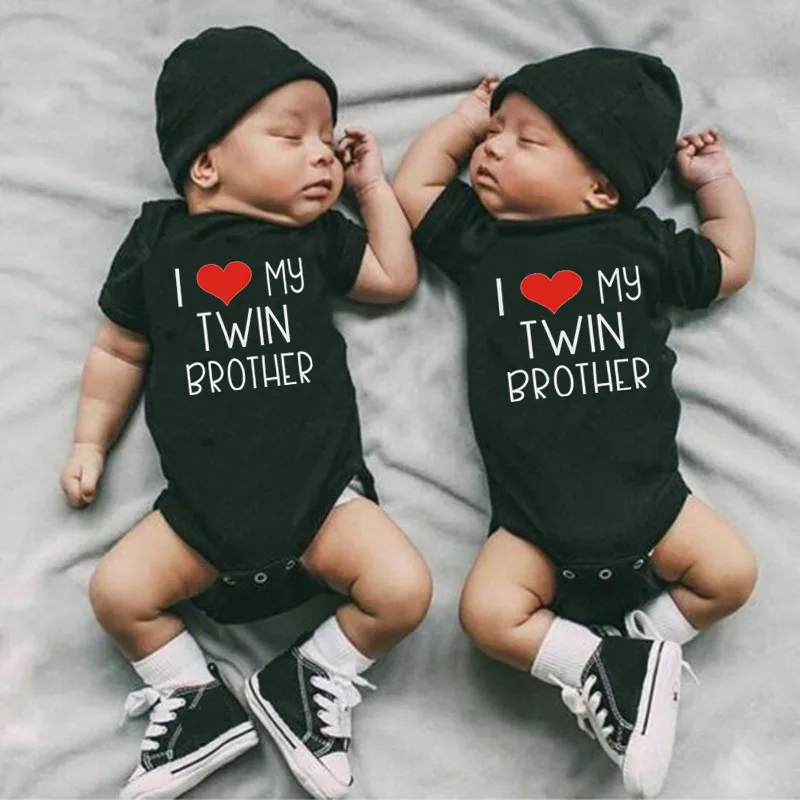 

I Love My Twin Brother Letters Print Newborn Baby Bodysuit Short Sleeve Infant Baby Boy Girl Rompers Onesies Baby Twins Clothes