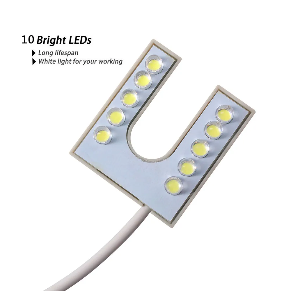 Luz LED en forma de U para máquina de coser, Base de montaje magnético, lámpara de cuello de cisne de trabajo, enchufe europeo/estadounidense para