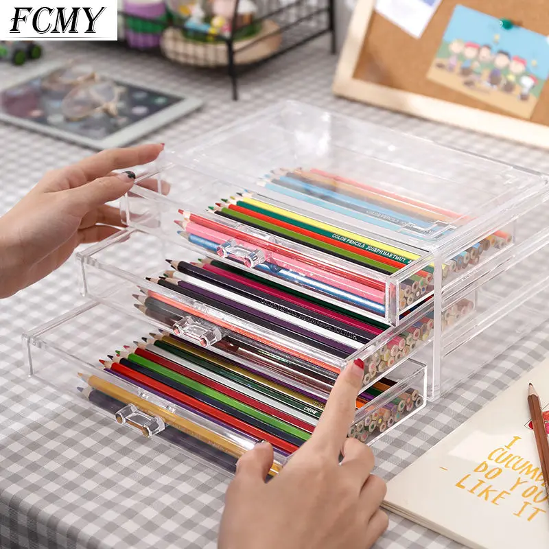 Acrylic Transparent Stationery Storage Boxes Make Up Organizer for Cosmetics Brush Organizer Home Storage Drawers Type Desk