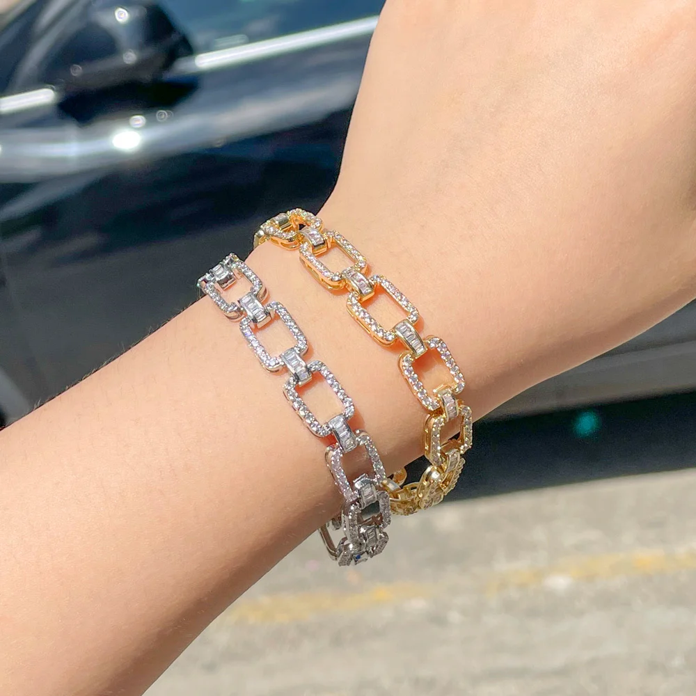 CWWZircons Bling Micro Pave CZ Stein Gelbgoldfarbenes Kubanisches Gliederkettenarmband für Damen Neuer Trendschmuck Großhandel S0184 – Detail 1