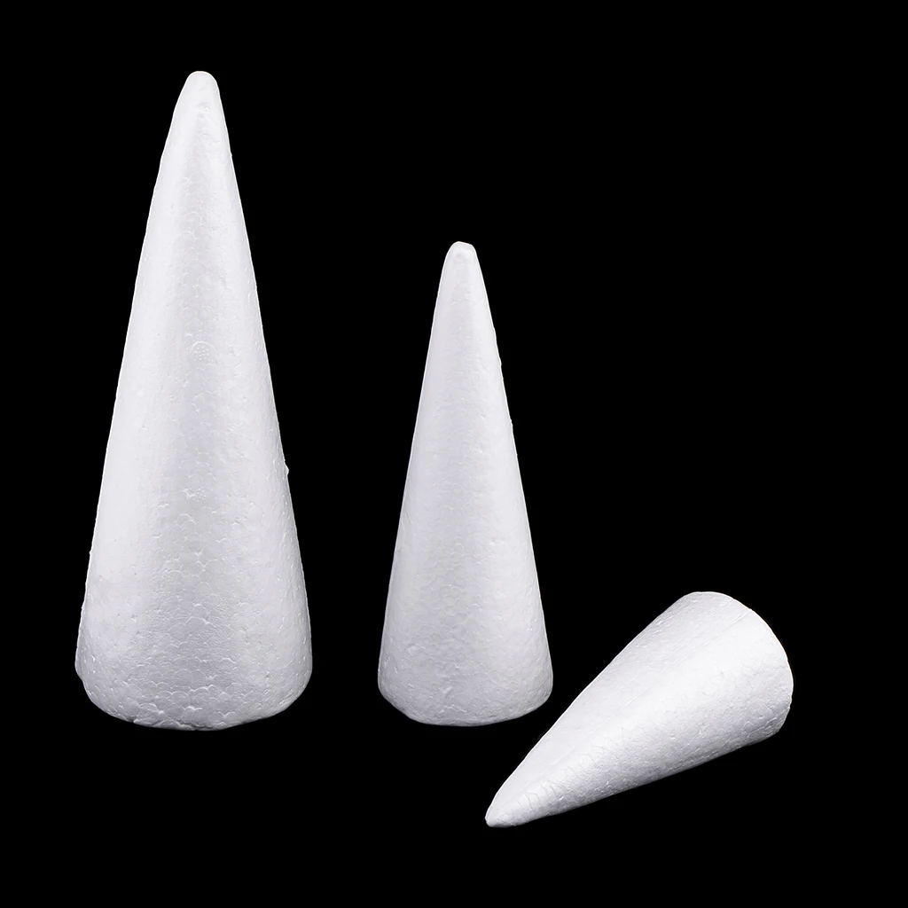 3x 15/20/25cm Cone Shape Styrofoam Foam For Handmade Modelling Kid Craft DIY