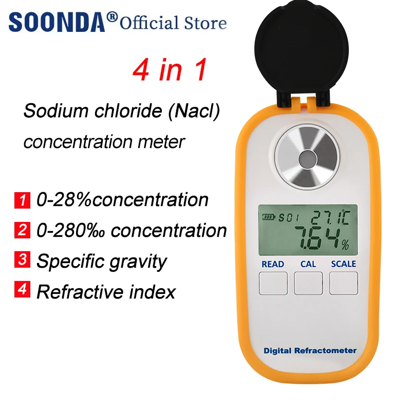 

Digital Nacl Refractometer 0-28% Sodium Chloride Solution Concentration Meter Food Soup Salinometer Hydrometer Salinity Meter