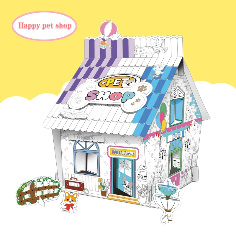 DIY Dolls Toys Doodle Board Room Painting Graffiti Assembled Cardboard Three-Dimensional Paper Painting Creative Enlightenment T