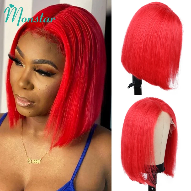 

13x6 Red Colored Lace Front Wig Human Hair 13x4 Short Bob Wig Straight Brazilian Hair Wig Transparent Preplucked 5x5 Closure Wig