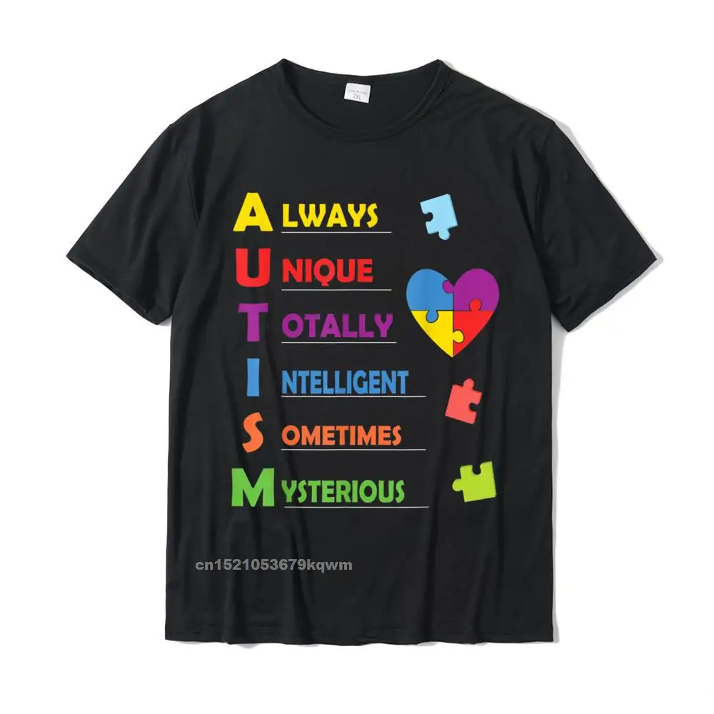 Autism Awareness Autism Acronym And Puzzle Piece T-Shirt Cotton Men\'s T Shirt Printed On T Shirt Coupons Party