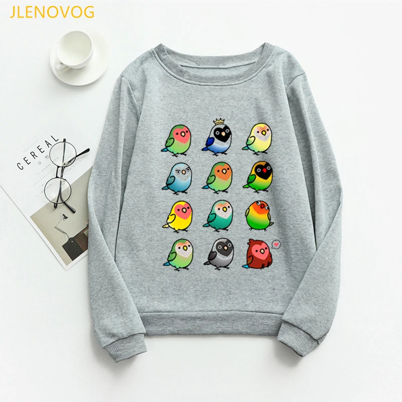 cute Cockatiel Parrot print sweatshirt women Lovely rainbow birds graphic hoodies femme kawaii winter sudadera mujer streetwear