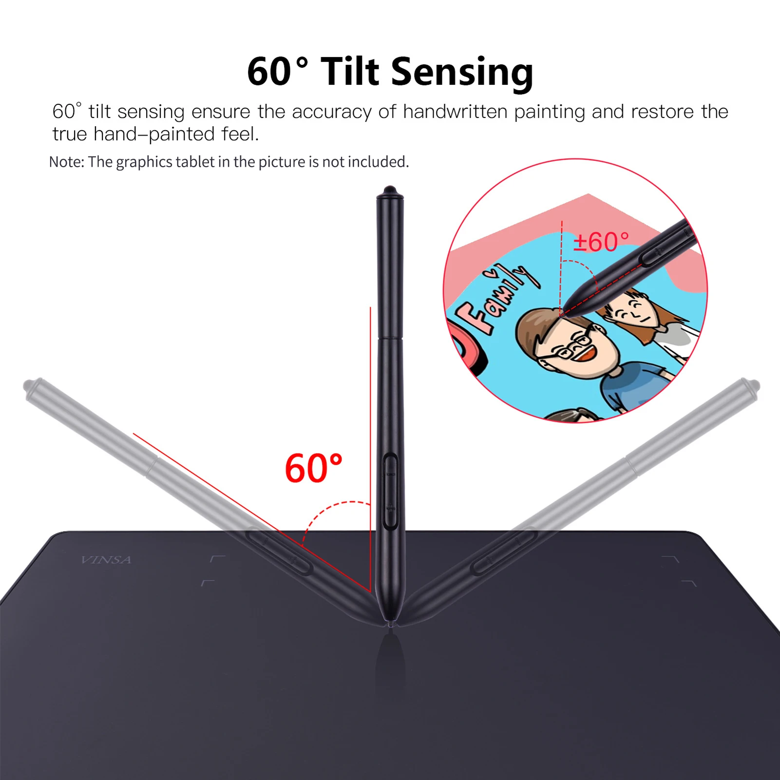 Battery-Free Stylus 8192 Levels Pressure Compatible with VINSA VIN1060PLUS/T608 Graphics Drawing Tablet