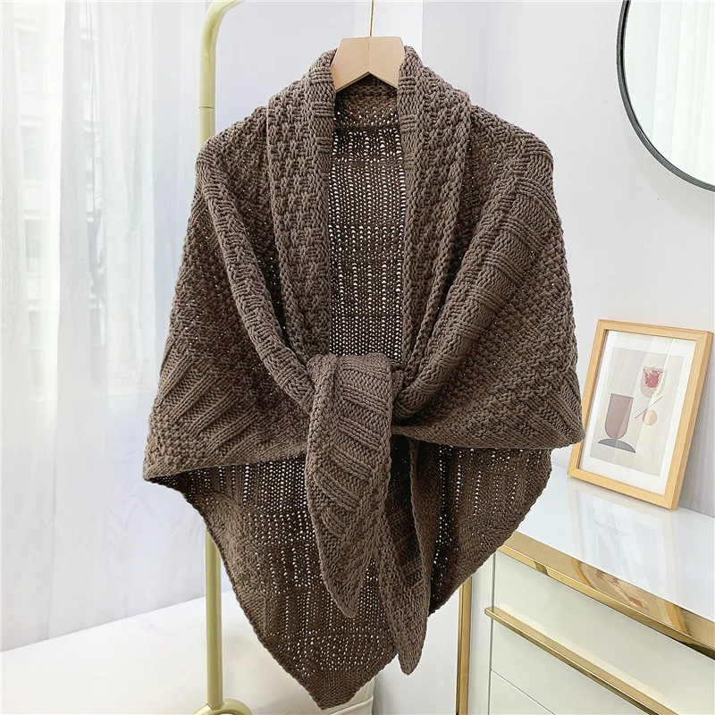 Women's Korean-Style Knitted Wool Triangular Binder Scarf Winter Thicken Thermal Shawl Autumn Outerwear Dual-Use Scarf Detacha