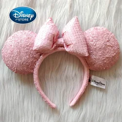 Disney Pink Bow Sequins Mickey Mouse Headband Disneyland Minnie Ears Headwear Children Decoration Gift