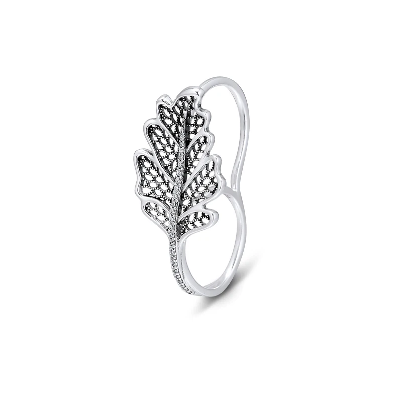 

Clear CZ Oak Leaf Double Rings 925 Sterling Silver Rings Jewelry Crystal Rings for Women Paved Stones Girl Ring Jewelry 2019 New