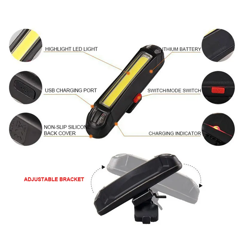 X-TIGER Cycling Flashlight Bike Tail Light IPX5 Waterproof 500mAh MTB Bicycle Rear Light USB Charging 5 Modes With COB Lamp