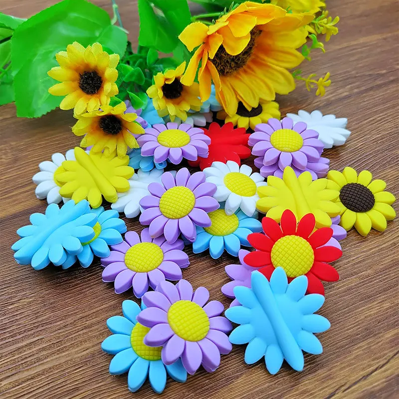 10pcs Sunflower Silicone Beads  BPA Free Baby Silicone Teether Food Grade Chew Toys For Making Pacifier Chain Accessories