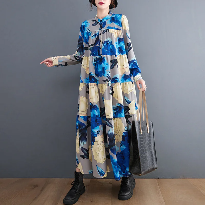 Max LuLu New 2022 Spring Women Print Design Floral Loose Dresses European Style Ladies Casual Vintage Long Vestidos Button Derss