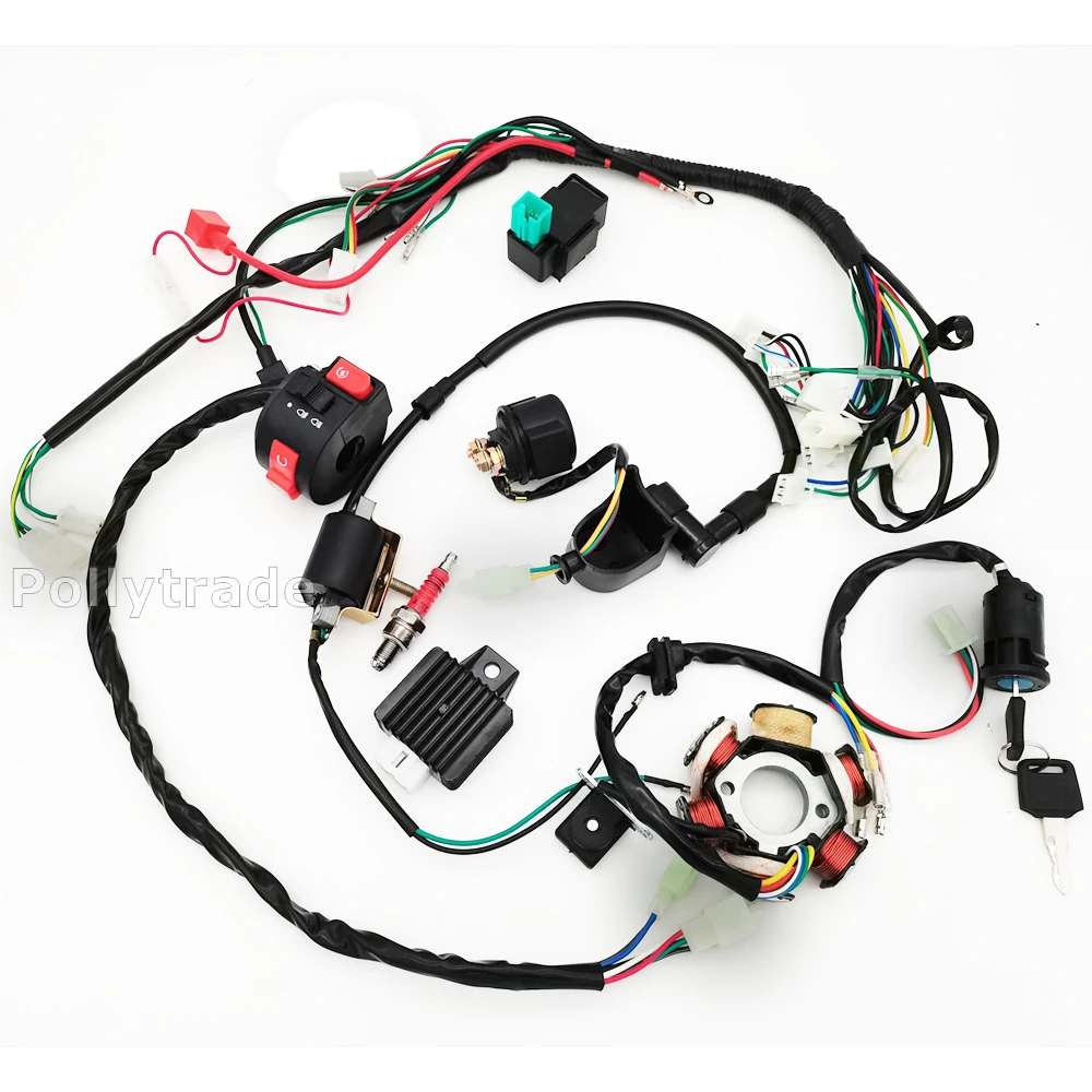 50CC-110CC Mini 4 stroke ATV Complete Wiring Harness CDI STATOR 6 Coil Pole Ignition Electric Quad Dirt Pit Bike Chinese Parts