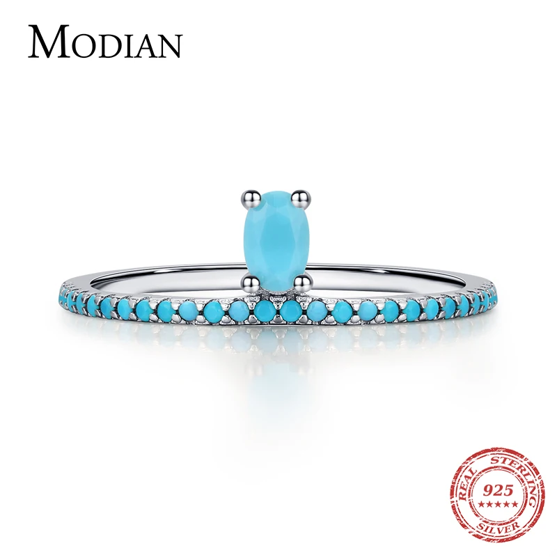 Modian Genuine 925 Sterling Silver Vintage Oval Turquoise Crown Elegant Female Finger Rings For Women Wedding Statement Jewelry