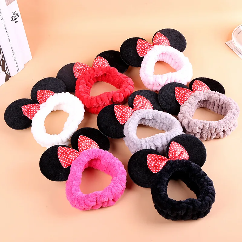 Classic cute mickey minnie head band bow wash face make up hair band mouse ear cartoon headdress women girl hair Accessories