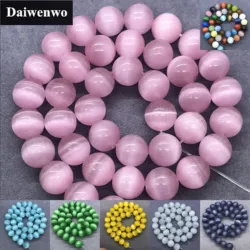 8 Colors Pink Cat's Eye Beads 4-12mm Round Natural Loose Opal Stone Bead Diy for Bracelet