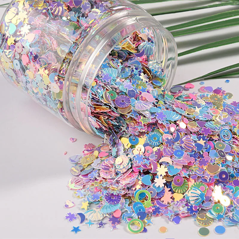 80g/ box Ice Cream Mixed Color Nail Sequin Sequin Sequin Sequin Heart Moon DIY Wedding Decoration Clay Filler Nail Art.