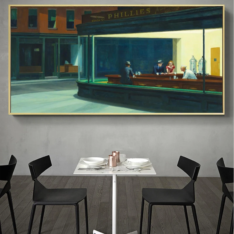 Famous Painting Nighthawks By Edward Hopper Canvas Painting Art Posters and Prints Wall Art Pictures for Living Room Home Decor