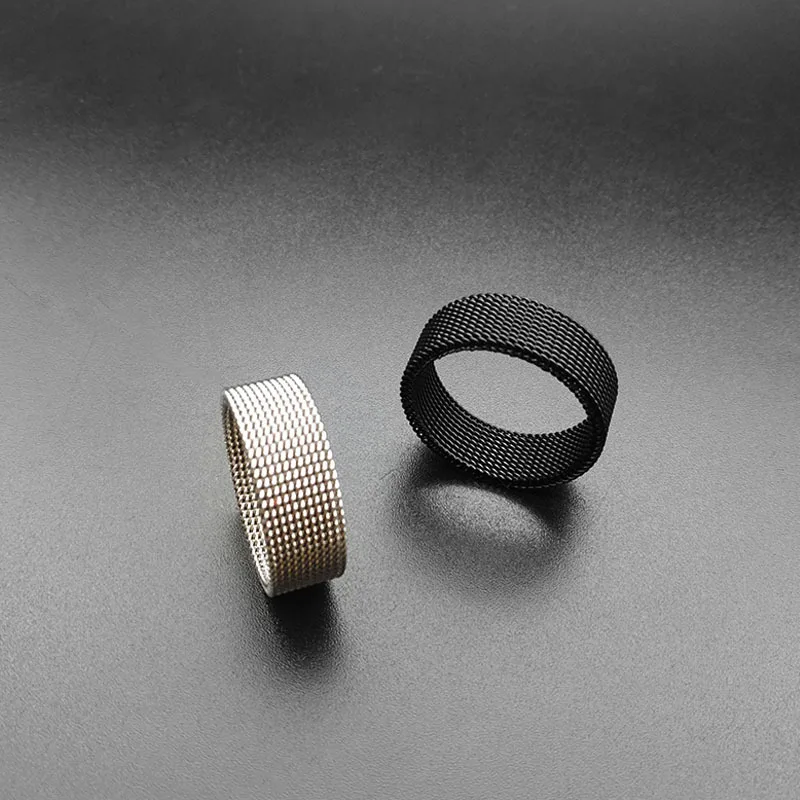 8mm Black Silver Color Hollow Out Soft Mesh 316L Stainless Steel Rings Jewelry Couple Wedding Deformable Ring