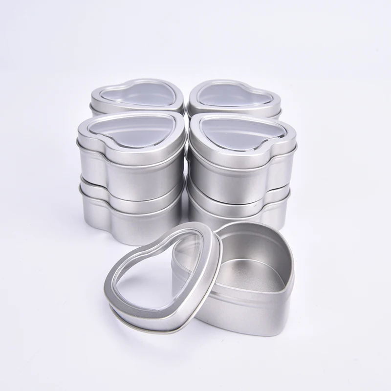 

10pcs Mini Tin Box Bins Jar Heart-shaped Empty Iron Box Portable Lipstick Cream Storage For Jewelry Candy Pill Case Silver