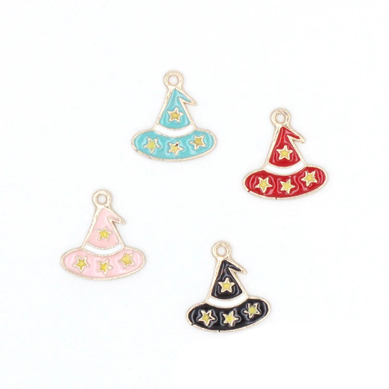 10pcs/lot 17mm Halloween Witch Enamel Star Magic Hat Charms for DIY Earring Jewelry Handmade Headwear accessories Finding XL792