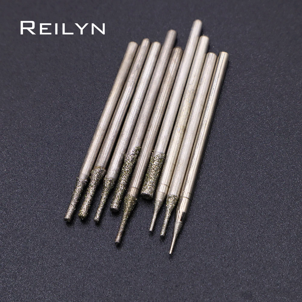 A-Type Cyliner Diamond Grinding Burr Teeth Grinding Bits Jade Stone Abrasive Point for Die Grinder/Dremel/Rotary Tools