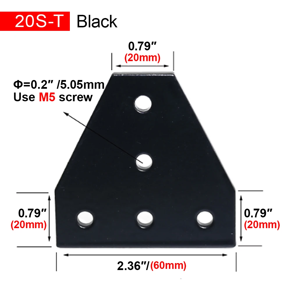 4 8 10 Pieces 5 Holes T Type 2020 Series Joint Board Plate Corner Angle Bracket Connection for 20S Aluminum Extrusion Profile