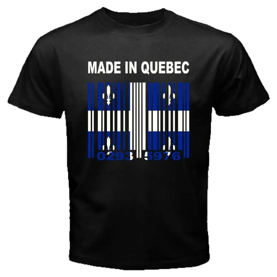 

MADE IN QUEBEC Quebecois Montreal Canada Flag Barcode Numbers T-Shirt. Summer Cotton O-Neck Short Sleeve Mens T Shirt New S-3XL