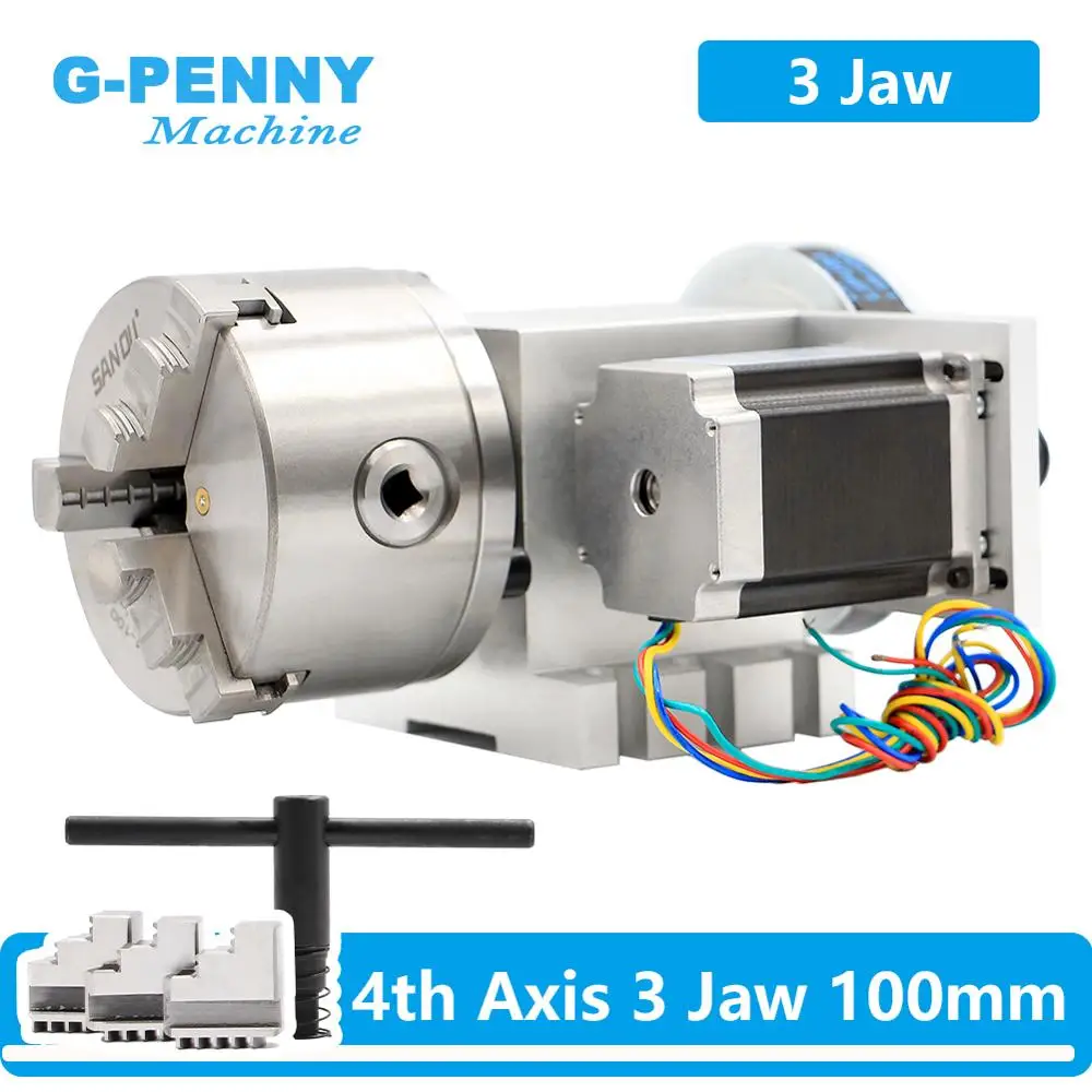 G-Penny 3 Jaw 4 Jaw 100mm CNC 4th Axis  Dividing Head/Rotation Axis/A axis Nema23 For CNC Router/Woodworking Engraving Machine