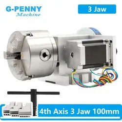 G-penny 3 mandíbulas 4 mandíbulas 100mm CNC 4o eixo cabeça divisória/eixo de rotação/aixo A Nema23 para roteador CNC/máquina de gravação em madeira