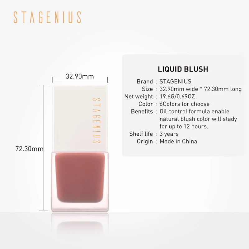 STAGENIUS Liquid Blush 6 Colors Natural Pink Makeup Blusher Waterproof Long Lasting Peach Cosmetics Pump Hand Design Blush