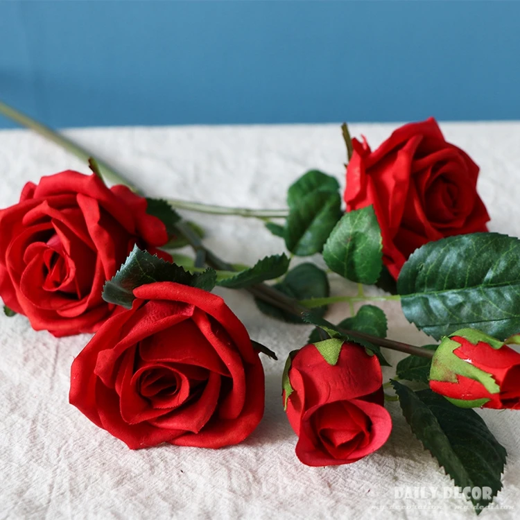 

Wholesale ! Real touch 5 heads high simulation decorative latex artificial rose wedding hand feel / felt rose flower 6pcs/lot