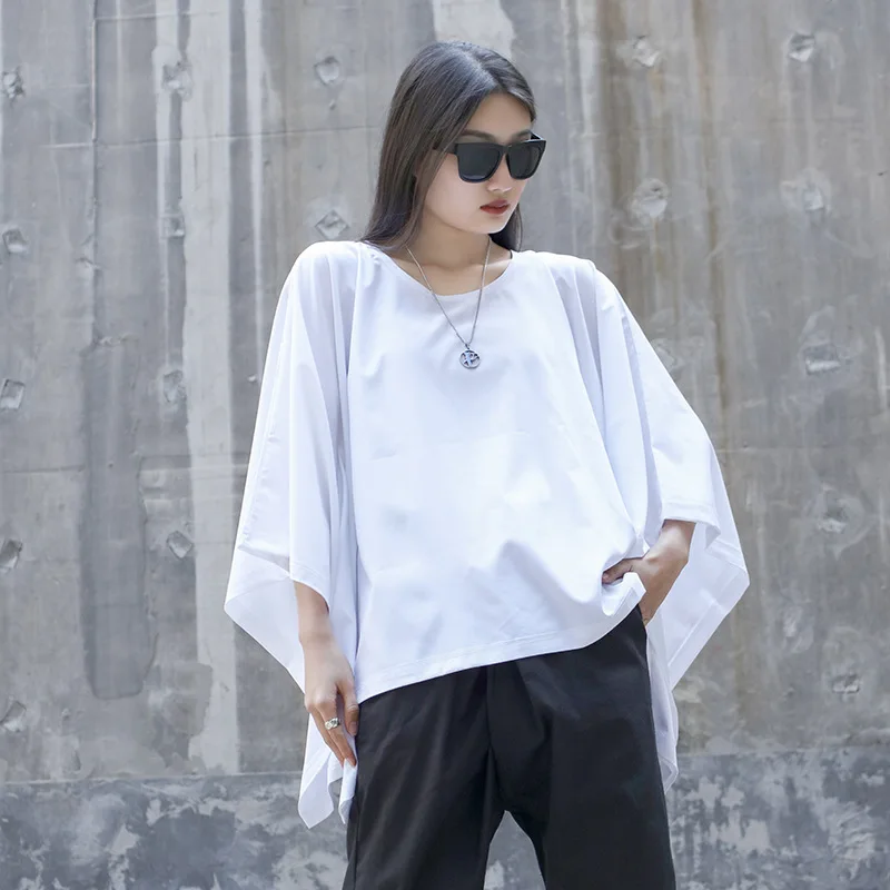 

Ladies Short Sleeve Summer New Non-Mainstream Bat Sleeve Irregular Large Size Short Sleeve T-Shirt