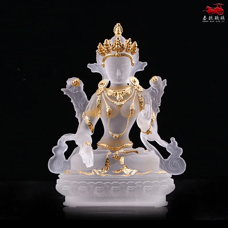 Colored Glazed White Tara with gold glaze Home crafts Buddhist decorations Tantric Buddha Statue